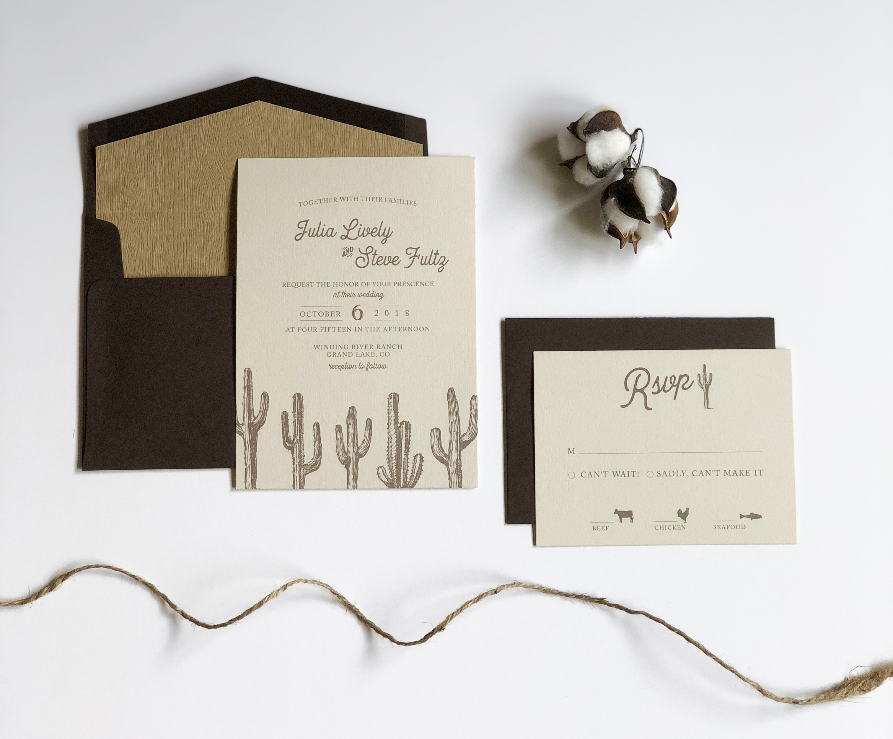vintage cactus custom wedding invitation suite